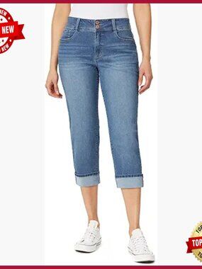 Curvy Crop Jeans with Tummy Tech Panel, Double Button Waist